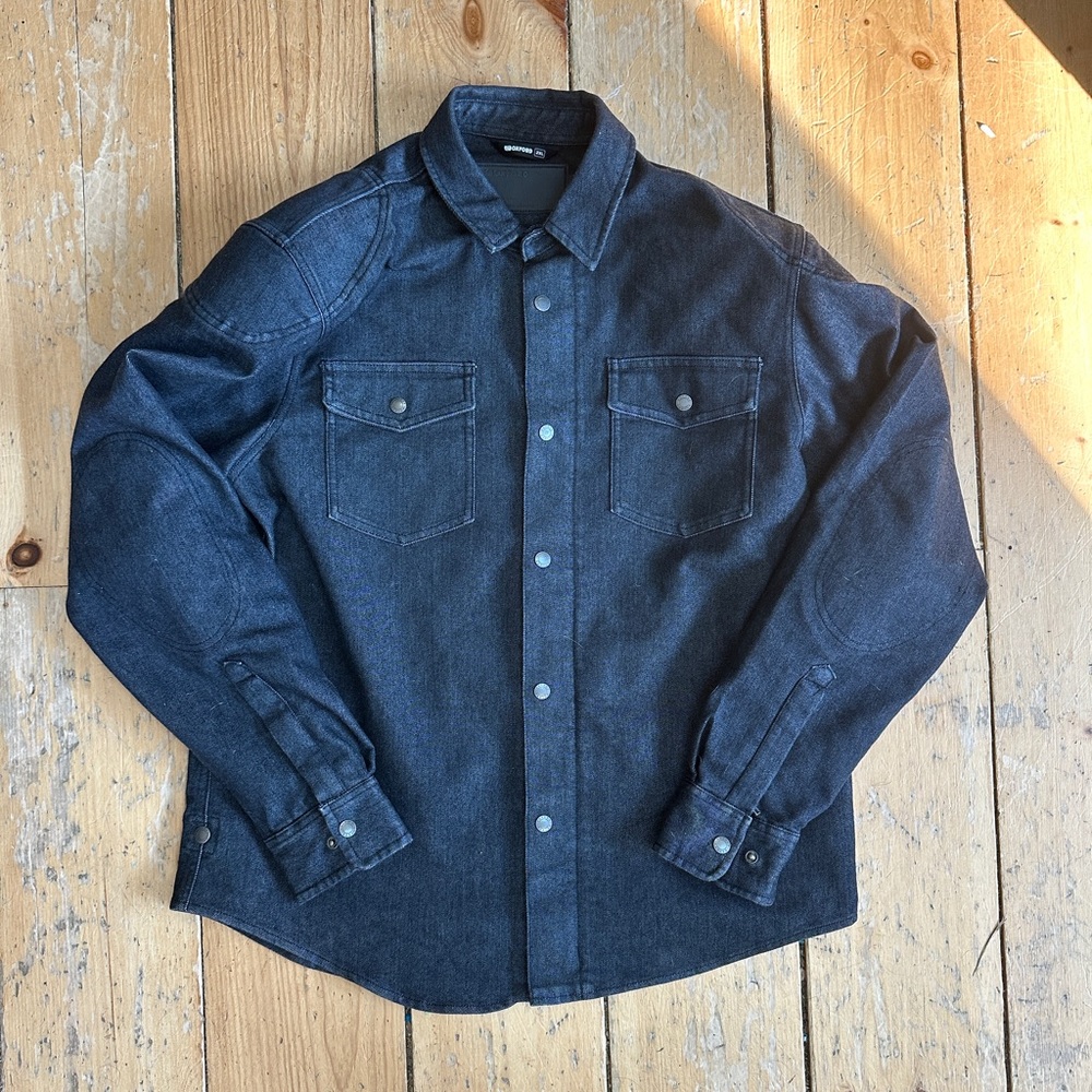 Oxford Dark Black Denim Button-Up / Zip Motorcycle jacket